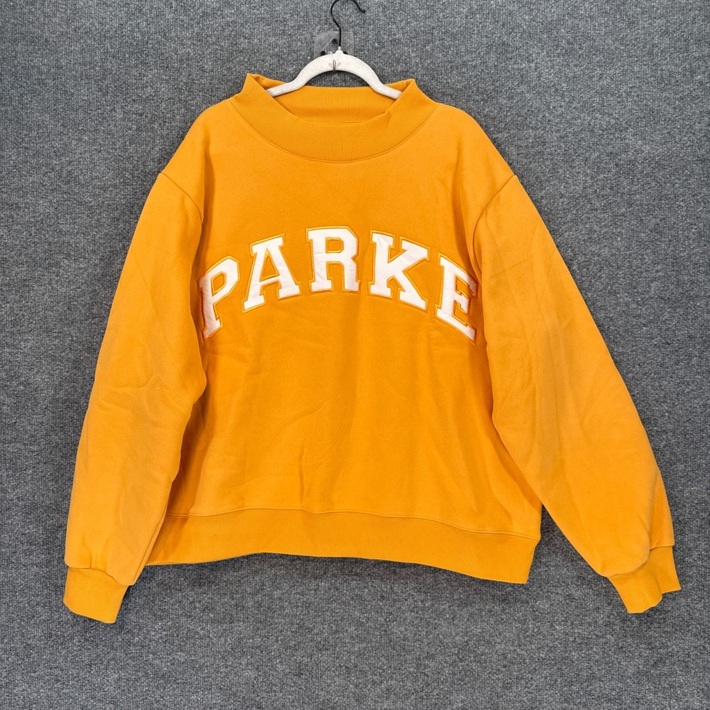 Parke Varsity Mockneck Sweatshirt Women Large/Extra Large Apricot Arched Logo